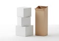 Stack of three white boxes and one brown box isolated on white background Royalty Free Stock Photo