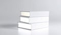 Stack of three white hardcover books mockup on a sleek surface, blank book covers template for branding, publishing, or design Royalty Free Stock Photo