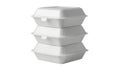 Stack of three white styrofoam containers isolated on white background Royalty Free Stock Photo