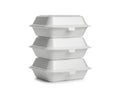 Stack of three white takeout containers isolated on white background Royalty Free Stock Photo