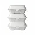 Stack of three white takeout containers isolated on white background isolated on white background Royalty Free Stock Photo