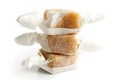 Stack of three wrapped vanilla caramel toffees . Royalty Free Stock Photo