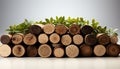 Stack of timber logs in a lumberyard, surrounded by forest generated by AI