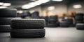 Stack of tires in garage decoration with soft focus light and bokeh background. Royalty Free Stock Photo