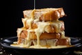 Stack of Toasted Bread Dripping with Cheese.