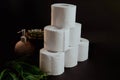 Stack of toilet paper rolls on black background Royalty Free Stock Photo