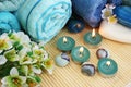 Towels, soaps, flowers, candles Royalty Free Stock Photo