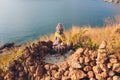 Stack tower stone zen art folded blurred rock background. large small ascending stone cobblestone tower. Royalty Free Stock Photo