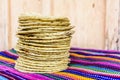 Stack of traditional handmade Guatemalan corn tortillas