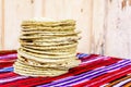 Stack of traditional handmade Guatemalan corn tortillas