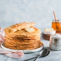 Russian pancakes blini with copy space