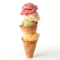 Stack of triple scoop ice cream isolated on white background Royalty Free Stock Photo