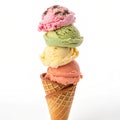 Stack of triple scoop ice cream isolated on white background Royalty Free Stock Photo