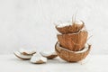 Stack tropical coconut on wooden table