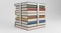 A stack of twelve books with assorted colored covers, including red, blue, green, Royalty Free Stock Photo
