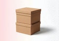 A stack of two brown cardboard boxes on a white surface Royalty Free Stock Photo