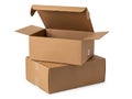 Stack of two open cardboard boxes isolated on white background Royalty Free Stock Photo