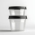 Stack of two transparent plastic cups with black lids for takeaway food and drinks Royalty Free Stock Photo