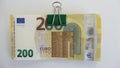 stack of 200 twohundred euro banknotes clipped