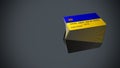 Stack Ukrainian credit cards in war crisis , close up view. Online credit card payment. 3D render