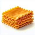 A stack of wavy lasagna pasta sheets on a plain white surface view isolated on white bacground Royalty Free Stock Photo