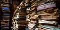 A stack of unsolved case files, symbolizing the issue of backlog and delay in the judiciary system, concept of Legal