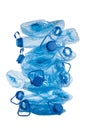 Stack of used blue plastic bottles