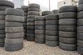 Stack of used car tires Royalty Free Stock Photo