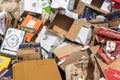 Stack of used cardboard boxes in the street