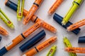 Stack of used insulin injectors or syringes of pen type Royalty Free Stock Photo