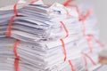 Stack of used paper and old document packed ready to be sent out for recycle Royalty Free Stock Photo