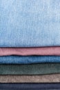 Stack of various jeans close up Royalty Free Stock Photo