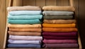 Stack of various natural fabrics. Natural textile background