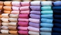 Stack of various natural fabrics. Natural textile background