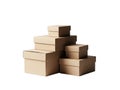 Stack of various sized plain brown cardboard gift boxes arranged against a dark background Royalty Free Stock Photo