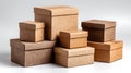 A stack of various sized rustic cardboard gift boxes arranged artfully against a neutral background Royalty Free Stock Photo