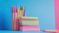 Stack of vibrant notebooks and markers minimalistic and creative school or office supplies concept Royalty Free Stock Photo