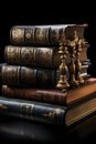 Stack of Vintage Leather Books on a Desk