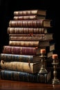 Stack of Vintage Leather Books on a Desk