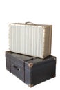 Stack of a vintage leather various color suitcases