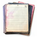 Stack of Vintage Lined Papers with Watercolor Stains Royalty Free Stock Photo