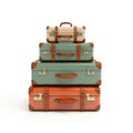 Stack of vintage looking luggage in orange, green, and cream colors