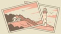 Stack of Vintage Postcards with Charming Coastal Lighthouse Scene, vector design Generative AI Royalty Free Stock Photo