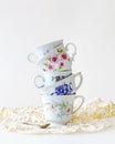 Stack of vintage tea cups Royalty Free Stock Photo