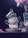 Stack of vintage tea cups Royalty Free Stock Photo