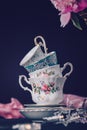 Stack of vintage tea cups Royalty Free Stock Photo