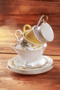 Stack of vintage tea cups Royalty Free Stock Photo