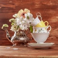 Stack of vintage tea cups Royalty Free Stock Photo