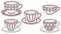 Stack of Vintage Teacups and Saucers, Elegant Set, vector design Generative AI Royalty Free Stock Photo