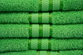 Stack of Vivid Shamrock Green Folded Fluffy Towels